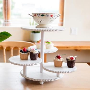 Imagem de Suporte de bolo e cupcake de 4 camadas, torre de cupcake de madeira rústica para 50 cupcakes, suporte de cupcake branco para aniversário, casamento, chá de bebê, decoração de chá de chá