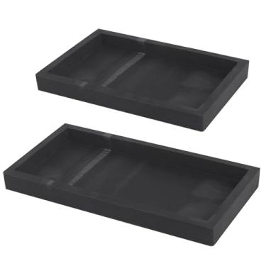 Imagem de Conjunto de 2 bandejas de silicone para banheiro, organizadores retangulares antiderrapantes, bandejas pequenas e grandes de mármore preto com bordas altas, ideal para armazenamento de bancada
