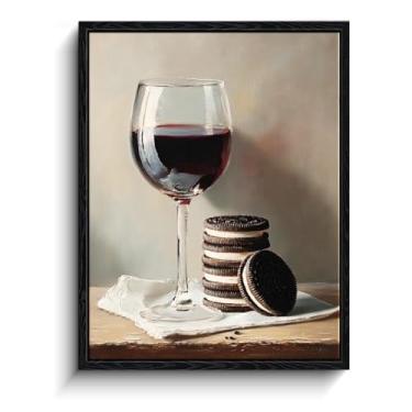 Imagem de Arte de parede vinho tinto, vinho e OREO, decoração de parede moderna de natureza morta, impressão em tela emoldurada laminada, pôster de amantes de vinho, para presente de bar de cozinha, 30 x 38 cm