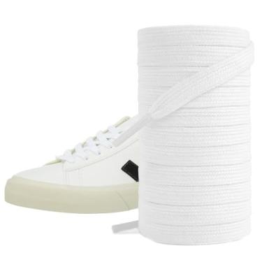 Imagem de UamGlsob Cadarços de algodão para tênis Veja, cor sólida atlética, cadarços de reposição para sapatos planos para homens e mulheres, Branco, 63"