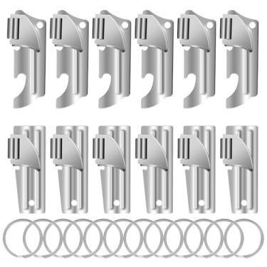 Imagem de 12 abridores de latas, P-38 e P-51 com chaveiros, abridor de acampamento de aço inoxidável, sobrevivência portátil do exército para viagens