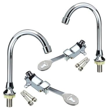 Imagem de Torneira Valvula Acionamento Pedal Kit 2 Uni Higienica Sem Mao Pe Hospital Clinica Laboratorio Medico Banheiro Cozinha