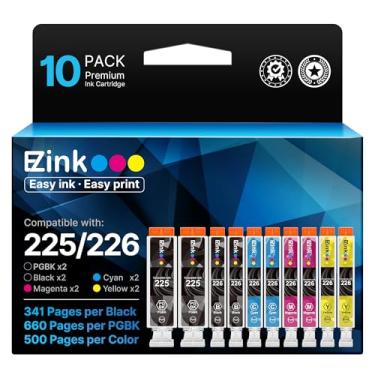 Imagem de Cartucho de tinta compatível com E-Z Ink (TM) para Canon PGI-225 CLI-226 PGI225 CLI226 para usar com PIXMA MX882 MX892 MG5320 MG6220 (2 pretos grandes, 2 cianos, 2 magentas, 2 amarelas, 2 pretas, 10 unidades