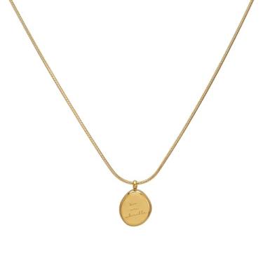 Imagem de Colar com pingente de letra de ouro de aço titânio, banhado a ouro 18K, corrente ajustável de 18,11, pingente redondo elegante