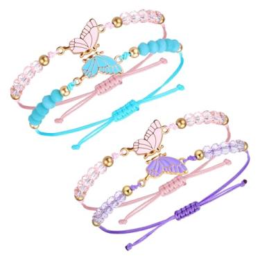 Imagem de ElevateTech Pulseiras de borboleta da amizade, 2 pares de pulseiras combinando, pulseira BFF para 2 fios ajustáveis, pulseira feita à mão, berloque de joias para mulheres, casais amigas