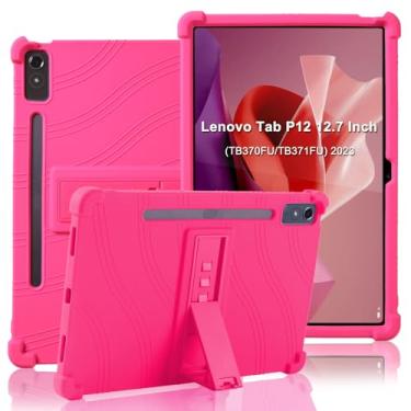 Imagem de ATOOZ Capa para Lenovo Tab P12 de 12,7 polegadas 2023, capa infantil de silicone macio à prova de choque para tablet Lenovo P12 com suporte e suporte para caneta (rosa)