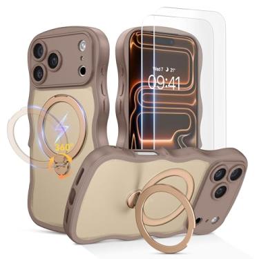 Imagem de QuantumKoo Capa ondulada para iPhone 17 Pro, [compatível com Magsafe] [Suporte magnético de rotação de 360°] [Cute Wave Edge] [com 2 protetores de tela] Capa de telefone translúcida fosca para iPhone