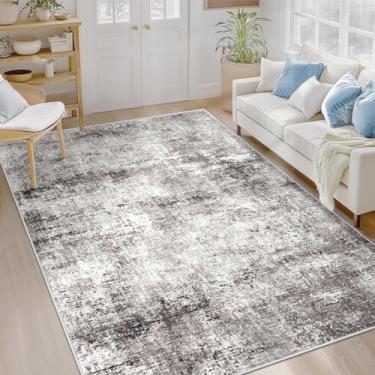 Imagem de Tapetes laváveis para sala de estar 15 x 23 cm: Tapete abstrato neutro macio antiderrapante para quarto, berçário, sala de jantar, escritório, sala de jogos (cinza, 1,8 x 2,5 m)