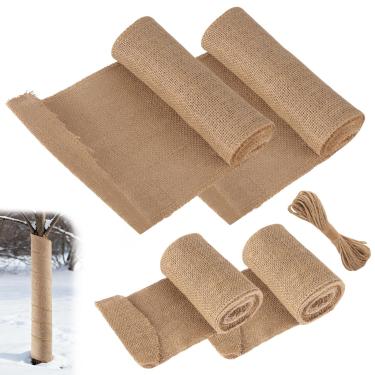 Imagem de LovelyPaws 4 rolos de serapilheira natural, rolos de serapilheira de inverno de 12 cm x 3 m e 20 cm x 3 m, protetor de tronco de árvore de tecido de serapilheira e mantém as plantas aquecidas para