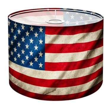 Imagem de Abajur com bandeira americana retrô grunge estrelas listras vermelho branco esquema de cores azul tambor abajur para abajur de mesa, abajures de tecido de substituição suportam aranha E26/E27/E14/11