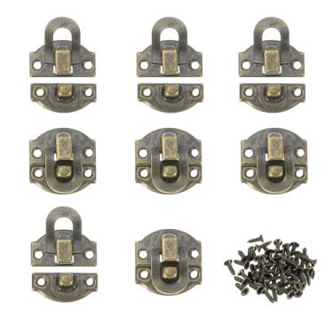 Imagem de PATIKIL Trava de ferrolho retrô de 2 cm x 2 cm, 8 peças de ferrolho decorativo de ferro retrô com parafusos para mala de gaveta de armário de caixa de madeira, bronze
