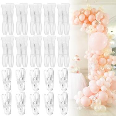 Imagem de Kreapa Conjunto de clipes de arco de balão, pacote com 20 clipes de plástico transparente para arco de balão (pacote com 10 6 cm e 10 pacotes de 8,5 cm), grampos de pano de fundo, grampos de mola para