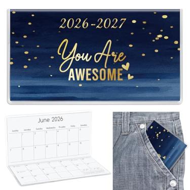 Imagem de ReliThick 17,8 cm x 16,5 cm 2026-2027 calendário de bolso para bolsa pequena agenda mensal caderno capa PVC bolso calendário bloco de notas apreciação presente presente para mulheres amigas (aquarela