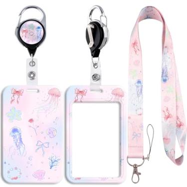 Imagem de Cordão de fantasia para crachás de identificação, suporte de crachá vertical com clipe retrátil para chaveiro com suporte de identidade, protetor de cartão de nome para mulheres, professoras