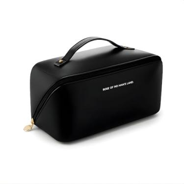 Imagem de Necessaire Feminina Organizador De Maquiagem E Cosméticos Bolsa Impermeável De Viagem Estilo Blogueira Luxo PVC Lavável E Espaçosa (PRETO)
