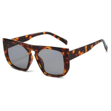 Imagem de Óculos de sol punk quadrado retrô para homens, óculos de sol de cor sólida, modernos, à prova de raios UV, para dirigir, armação grande, protetor solar (C7 Leopard Gray)