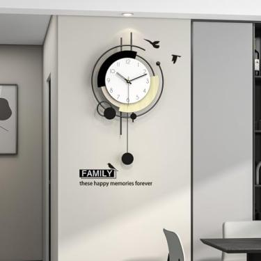 Imagem de JTWALCLOCK Relógio de parede moderno para decoração de sala de estar, relógio de parede grande decorativo de metal preto com pêndulo operado por bateria, sem tique-taque, para cozinha, escritório