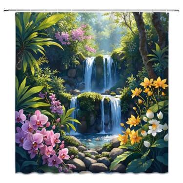 Imagem de ASVEAS Cortina de chuveiro floresta, cachoeira, floresta, floresta, verde, plantas, primavera, natureza, cenário, tecido para decoração de banheiro, banheira com ganchos (177,8 cm x 180 cm)