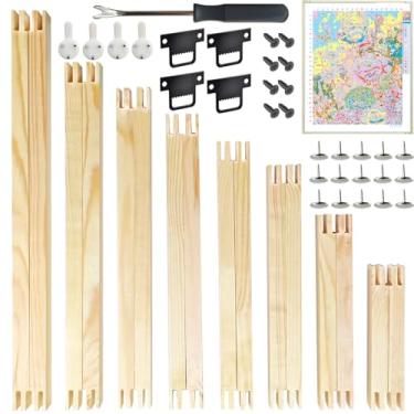 Imagem de 16 peças de barras esticadoras de bordado, 8 tamanhos de barras esticadoras de lona de madeira com tachas de polegar e tachas, conjunto de moldura de ponto de bordado para bordado, ponto cruz e