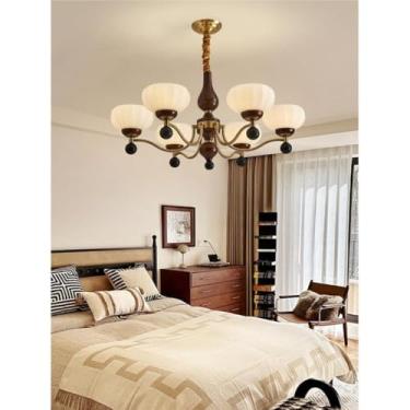 Imagem de Luminária pendente retrô francesa e americana - Madeira maciça com acabamento em nogueira, suave para os olhos | Ideal para quarto, sala de jantar (estilo vintage francês) e sala de estar (e