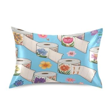 Imagem de Blueangle Fronha de cetim em rolo de flores com estampa de rabiscos para cabelo e pele, fronha de seda, tamanho Queen (50,8 x 76,2 cm) - Capas de almofada de cetim refrescantes com fecho de envelope