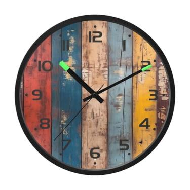 Imagem de SEHANY Relógio de parede de placa de madeira, silencioso, sem tique-taque, relógio redondo operado por bateria, controle de som, luz noturna, relógios de parede para sala de estar, cozinha, quarto