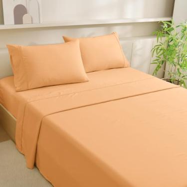 Imagem de MCO Conjunto de lençol completo refrescante, raiom derivado de lençóis de bambu, jogo de cama luxuoso e sedoso com bolso profundo de 40,6 cm (completo, laranja)