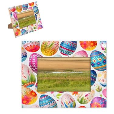 Imagem de hongjinglin Porta-retrato de 20,3 x 25,4 cm, ovo de madeira, flor de Páscoa, porta-retratos coloridos com tapete de parede e mesa, para decoração de casa e amigos da família, ideias de presente de