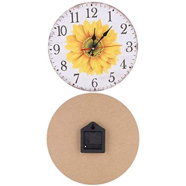 Imagem de Acouto Relógio de Parede Elegante Com Padrão de Girassol de 30 Cm para Casa, Escritório, Decoração de Sala de Estar - Design Elegante de Flores, Material de Placa de Densidade, Tela Grande e