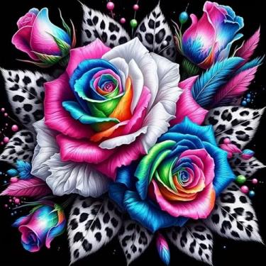 Imagem de KTHOFCY Kits de pintura de diamante de flores coloridas 5D DIY para adultos, flor floral completa bordado ponto cruz cristal strass pinturas imagens artes decoração parede pintura kits de pontos 11,8