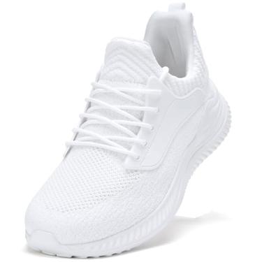 Imagem de Akk Sapatos masculinos com bico largo – Sapatos de caminhada de largura extra larga confortável tênis de corrida atlética corrida treino academia tênis para inchaço joanete fascite plantar, Branco