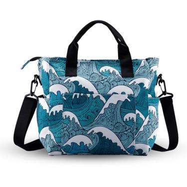 Imagem de HAWEE Bolsa tiracolo feminina – Bolsa de mão casual resistente à água com vários bolsos, alça ajustável, Maré azul, Medium, Bolsa de ombro