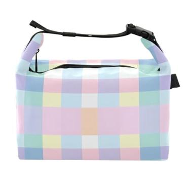 Imagem de Lancheira para mulheres e homens, lancheira isolada, reutilizável, lancheira para escritório, piquenique, ao ar livre, tabuleiro de xadrez arco-íris