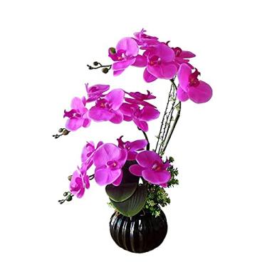 Imagem de YYBOES Flor artificial em vaso orquídea artificial com vaso, flor falsa Phalaenopsis plantas falsas para decoração de arranjos de sala de estar em casa branco, roxo, 50 cm