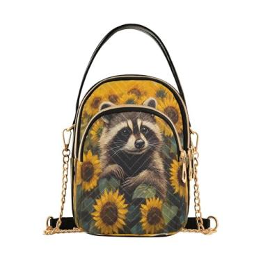 Imagem de CEBUGI Bolsa tiracolo feminina clutch bolsa de telefone guaxinim girassol elegante bolsa de ombro com alça de corrente removível