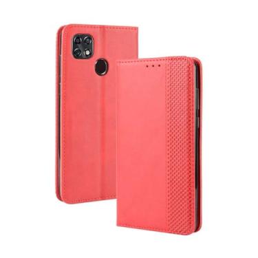 Imagem de Capa flip de couro para ZTE Blade 20,Flip magnético retro,Caso de telefone de couro PU,Design de carteira com 3 slots de cartão e 1 clipe de dinheiro -Red