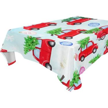 Imagem de Burbuja Toalha de mesa de carros de Natal, toalha de mesa quadrada anti-rugas grossa para decoração de jantar, cozinha, festa, 152 x 152 cm