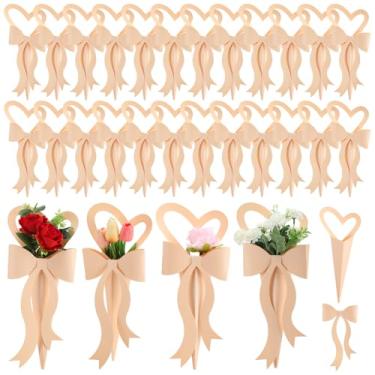 Imagem de AmazingSpark 24 sacos de buquê de flores, rosa, dia dos namorados, caixa de coração com laço, mangas de flor única, papel de embrulho floral, material de embalagem de presente para dia dos namorados