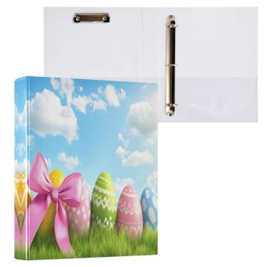 Imagem de STAYTOP Organizador de fichário de ovos coloridos Happy Easter com 3 anéis com prancheta (carta A4), fichário fofo para material de escritório escolar