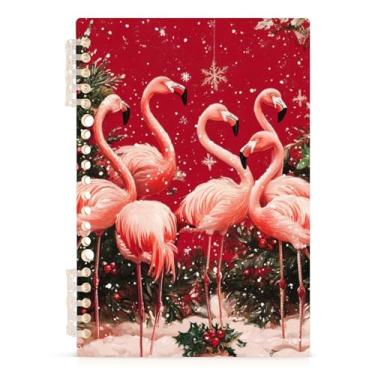 Imagem de Burbuja Caderno de flamingo de Natal, papel pautado universitário A5 com 60 folhas, fichário para escritório, 1 pacote