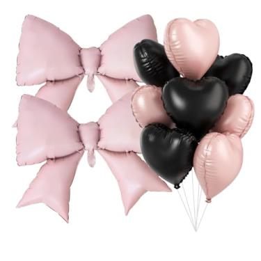 Imagem de Balões de folha de arco rosa, decorações de festa com 8 peças de balões de coração rosa e preto de 45,7 cm, balões de arco de hélio de 96 cm para aniversário, dia dos namorados, noivado, chá de bebê