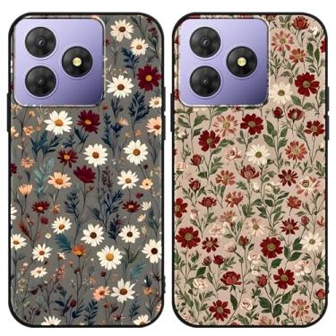 Imagem de Zrutru Pacote com 2 capas de telefone com flores estéticas para OSCAL Flat 2 16,7 cm, desenho fofo kawaii, colorido, floral, criativo, capa protetora para meninas e mulheres, capa protetora de TPU de
