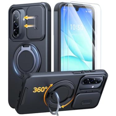 Imagem de JAME Capa para celular Samsung Galaxy A17/A16 5G compatível com MagSafe, 2 pacotes de protetor de tela, suporte de anel, capa de câmera deslizante, capa protetora à prova de choque de camada dupla