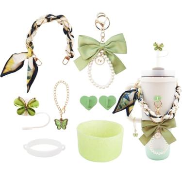 Imagem de Conjunto de acessórios Stanley Cup para copo de 1,18 l e copo de 850 g, incluindo alça de alça de garrafa de água, chaveiro de laço, anel de copo, botas de silicone brilhante, topo de palha de