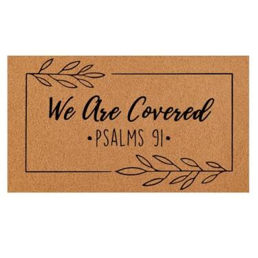 Imagem de Tapete de porta cristão, We are Covered Psalm 91, tapete fofo de boas-vindas para ambientes internos e externos, versículo da Bíblia, tapete para porta da frente, entrada externa, 76 x 43 cm, tapete