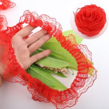 Imagem de KEJNYT Acabamento de renda branca com babados para artesanato 10 jardas 45 mm 4,6 cm de largura, 2 camadas de tecido de fita de renda com borda plissada de organza de nylon para costura faça você