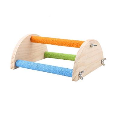 Imagem de Acouto Madeira Natural para Pássaros, Madeira e Brinquedo - Formato de Pássaro, Periquitos, Calopsitas, Araras e Cinzas Africanos - Treinamento Ideal e Moagem de Garras (Estilo meio redondo