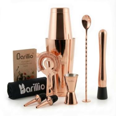 Imagem de Barillio Conjunto de coqueteleira Boston ouro rosa - aço inoxidável, conjunto de coqueteleiras pesadas com coador e misturador - kit de barman mixologia - conjunto de bar para casa - conjunto de