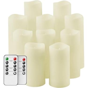 Imagem de Velas à prova d’água para uso externo sem chamas pilar de LED elétrico com cintilação de cera real com controle remoto para ciclismo 24 horas por Aku Tonpa, pacote com 6, Real Wax 10pack