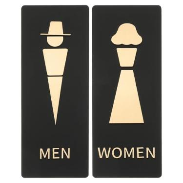 Imagem de PATIKIL Placa de banheiro de 2 peças, placa de banheiro de 10 x 28 cm, unissex, autoadesiva, engraçada, metal neutro, fofo, para negócios, casa, banheiro, porta, parede, mulher, homem, sinalização
